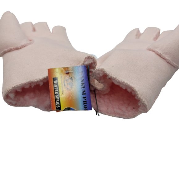 Vintage faux suede and sherpa lined gloves, pink, NWT - Picture 2 of 3